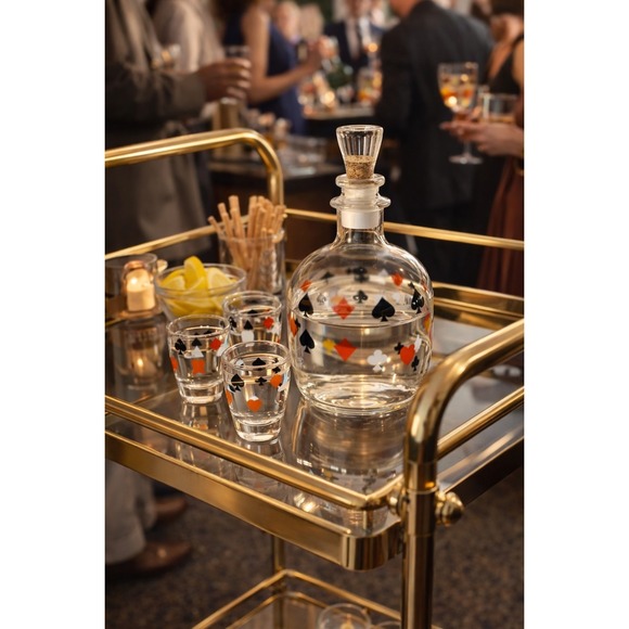 Verrerie D'Arques Other - Vintage Verrerie D'Arques France Poker Card Decanter w/3 Shot Glasses